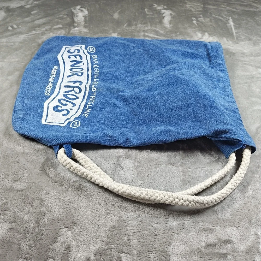 Vintage Senor Frogs Tote Bag Denim Rope Handle Mazatlan Mexico Carlos N Charlies